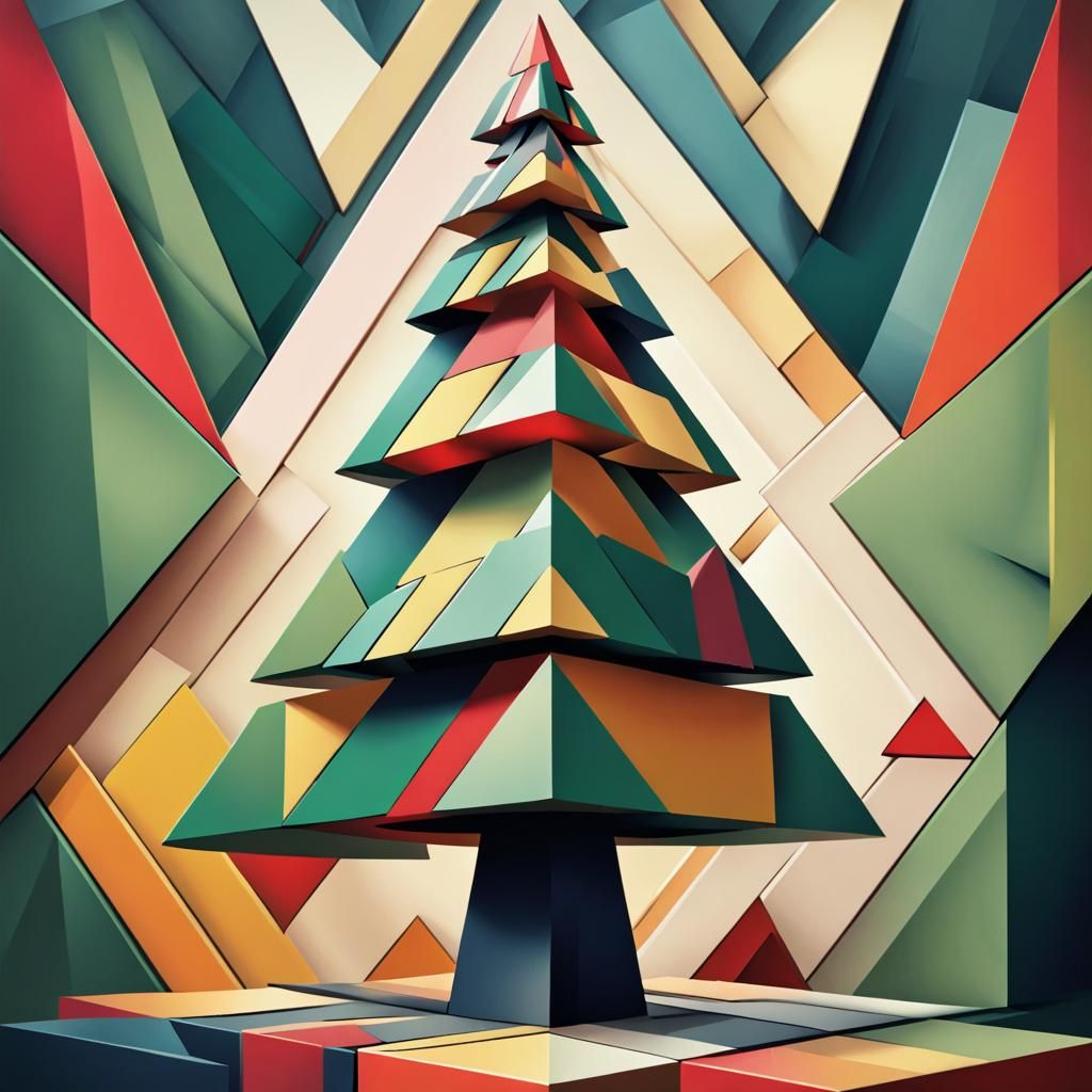 Geometric Christmas Tree in Cubist Art Deco Style