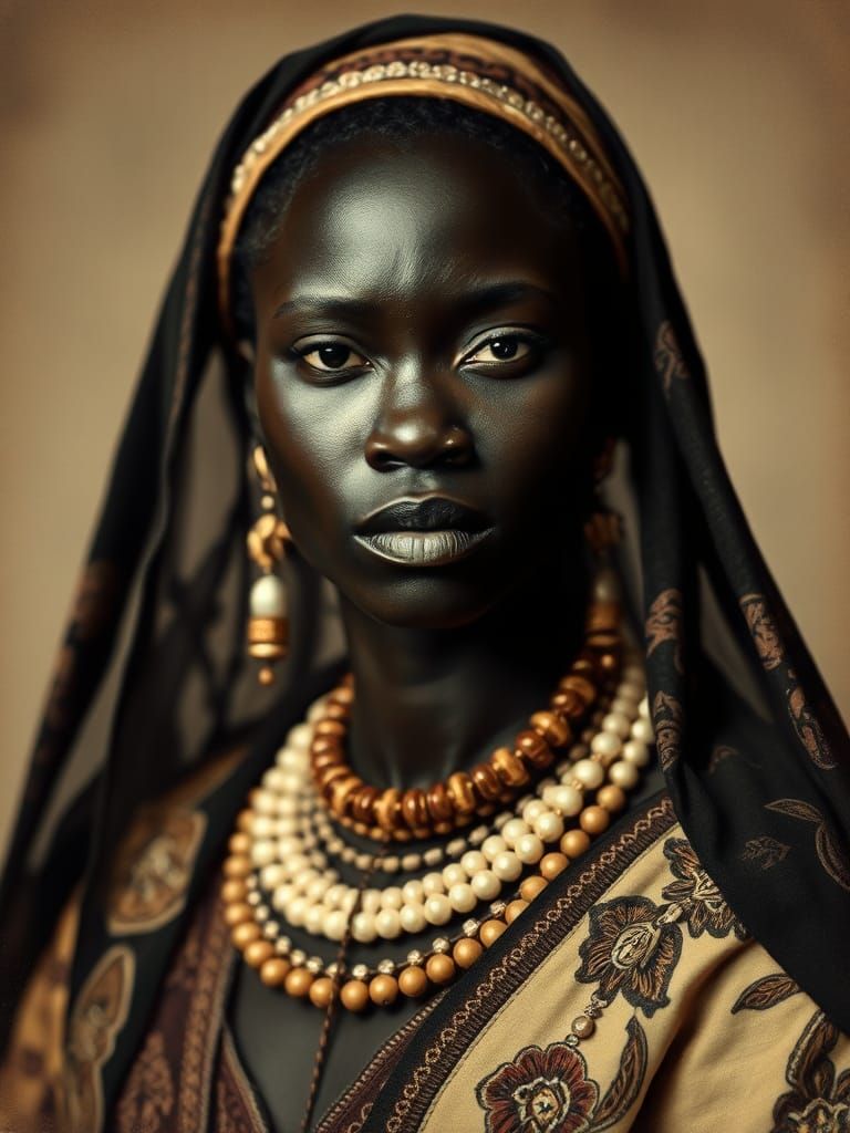 Elegant African Woman Portrait in Calotype and Gum Bichromat...