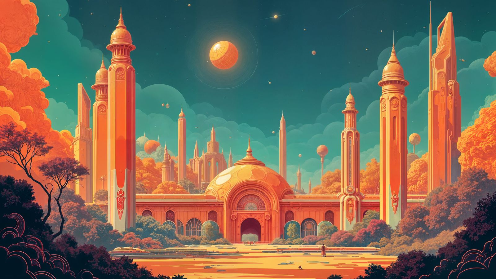 Retrofuturistic Solarpunk City in Space Greenhouse