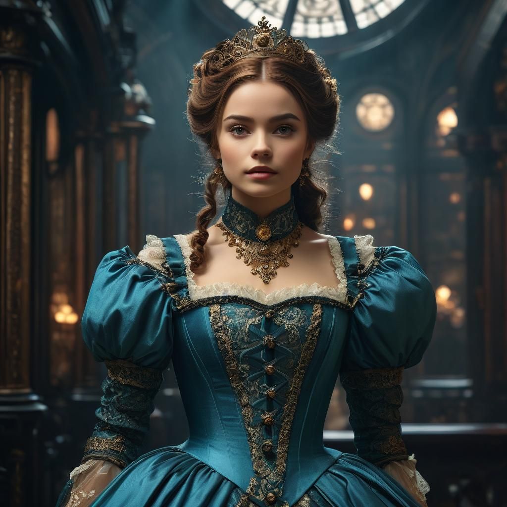 Steampunk Princess in Victorian Gown, 8k Resolution