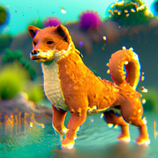 Pixelated Doge in Detailed Matte Painting