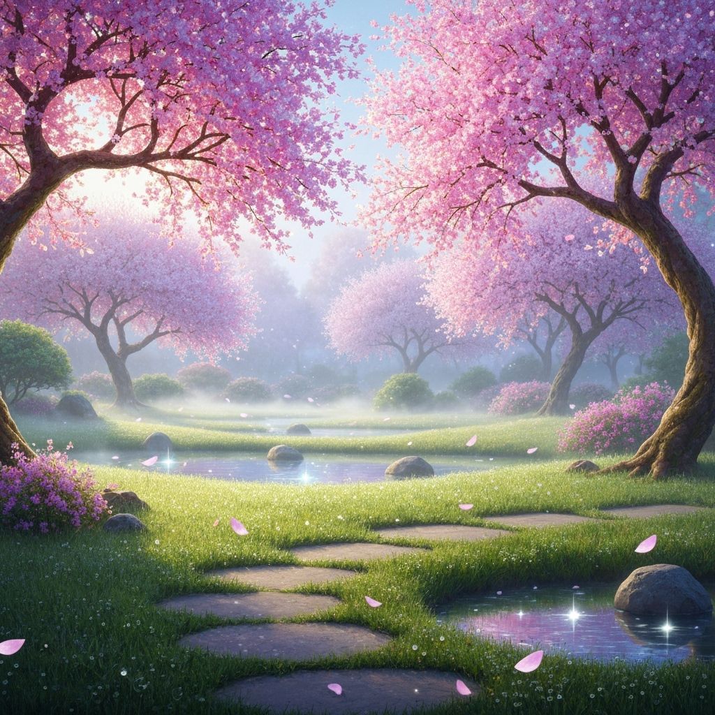 Ethereal Sakura Garden with Diamond Blossoms