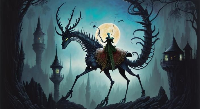 Fantasy Creature in Monochrome Charcoal Drawing