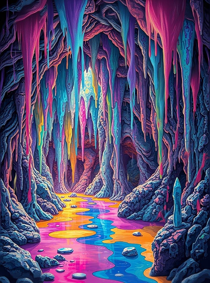 Surreal Melting Crystal Cave in Fantasy Style