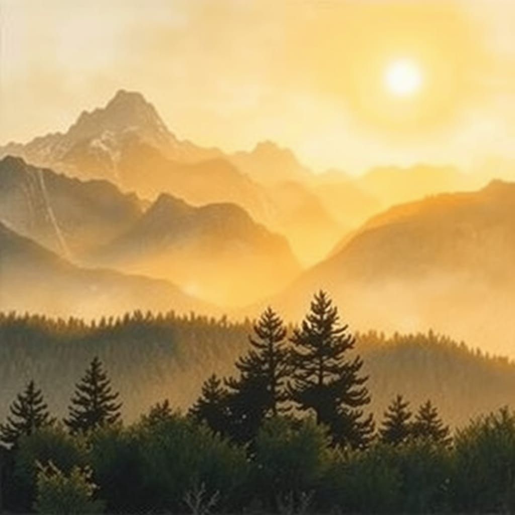 Serene Mountain Landscape in Warm Golden Light