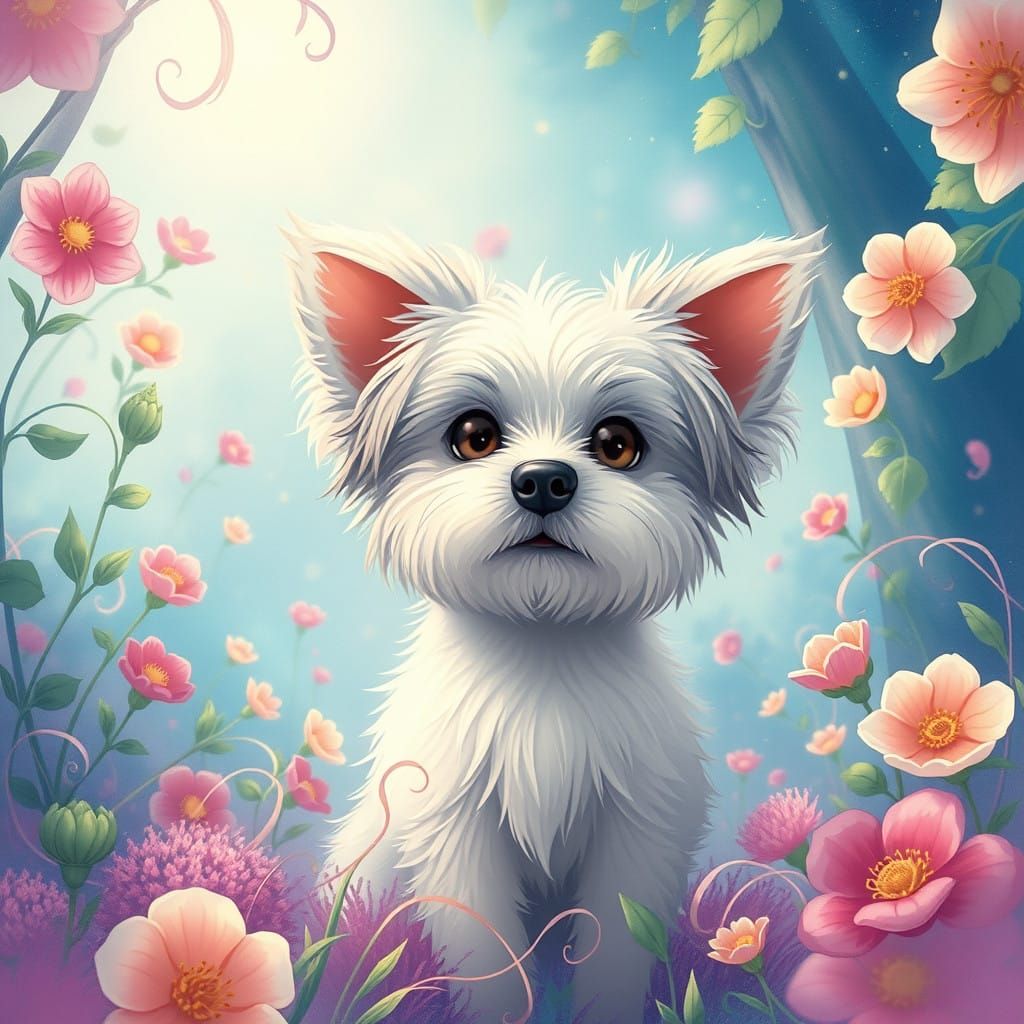 Surreal Whimsy in Vibrant Heliotrope Landscape with Delicate...