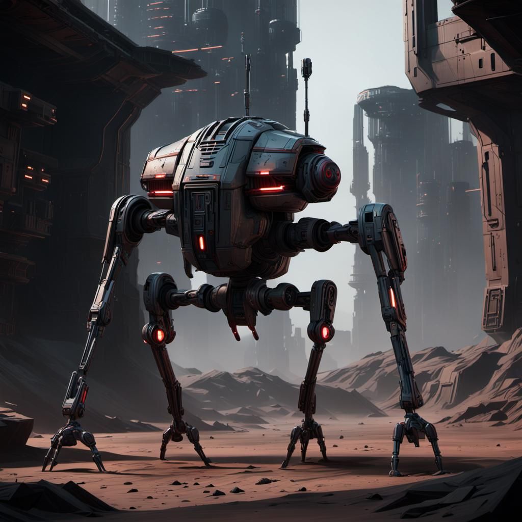 Cyberpunk Droideka Droid Creature in Jake Parker Style