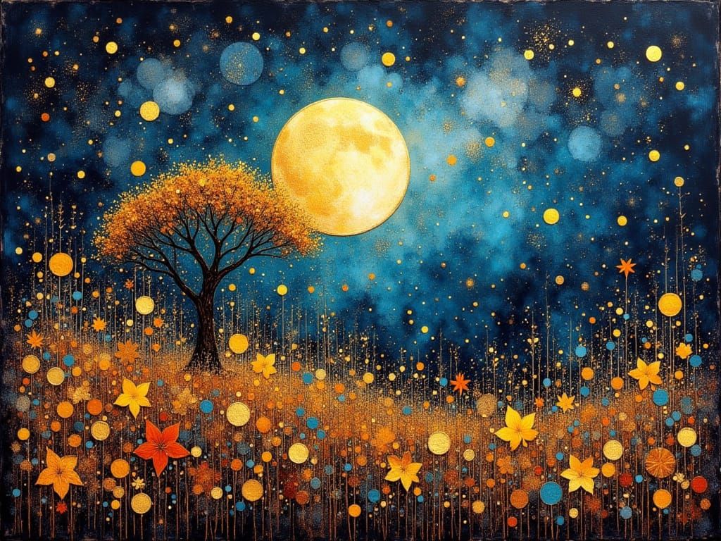 Harvest Moon Festival: Vibrant Autumn Nightscape in Impasto ...