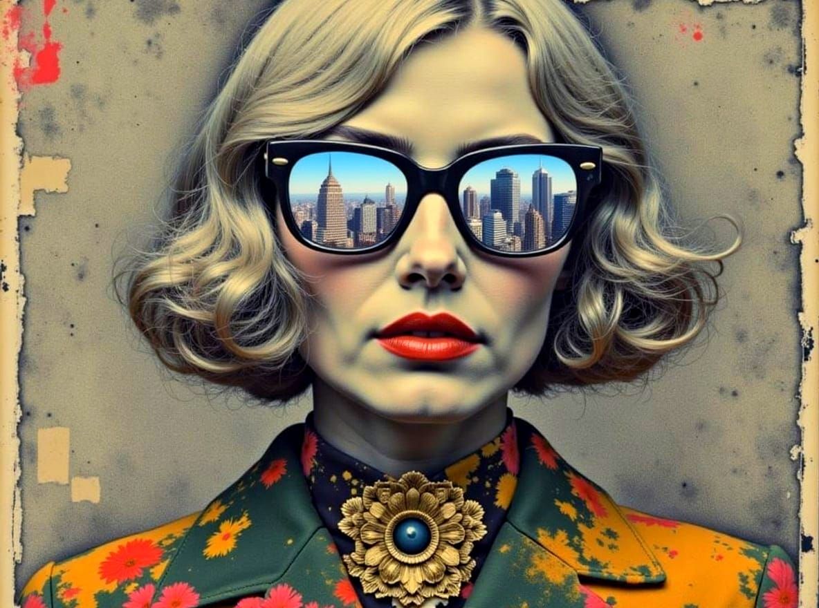 Iris Apfel Fashion Sketch with Suede Texture