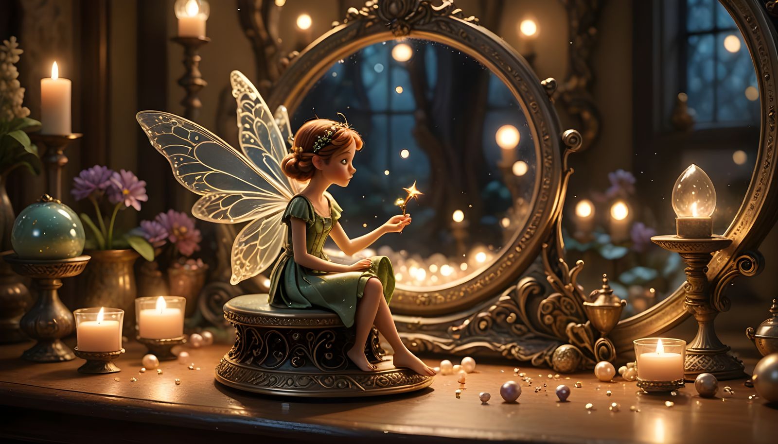 Enchanting Fairy Gazing in Mirror, Disney Style