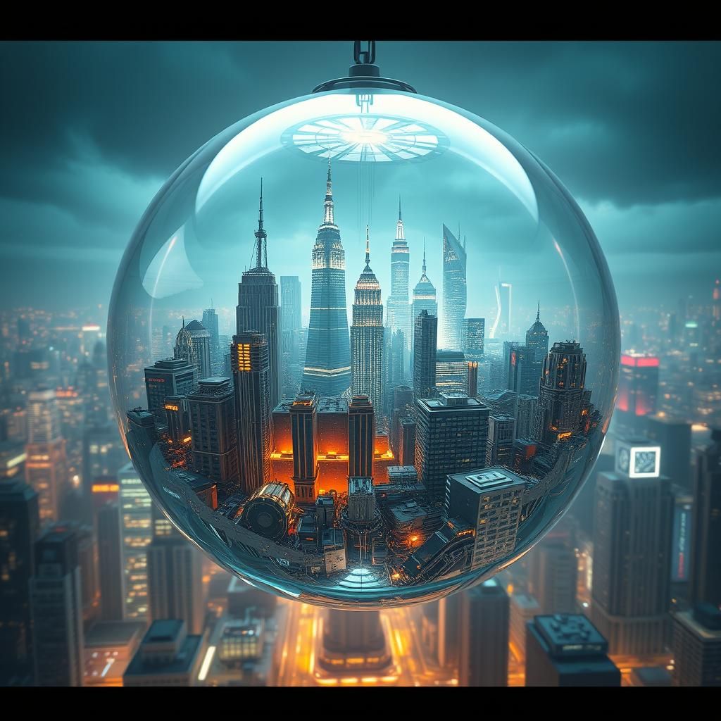 Futuristic Metropolis Encased in Glass Sphere