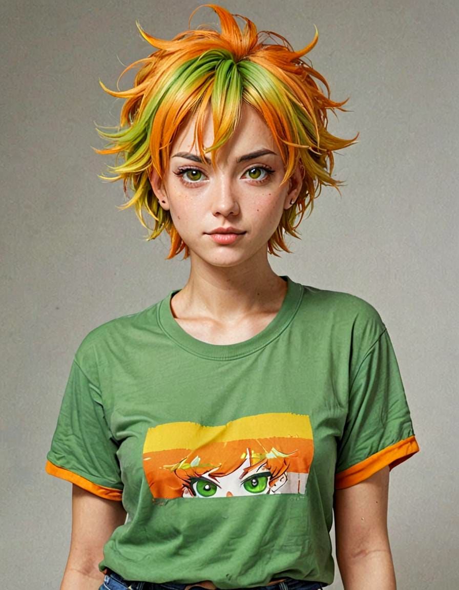 Tomboy with Glowing Eyes in Manga Oil Painting