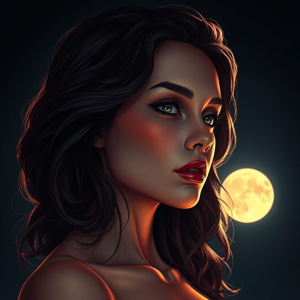 Woman in Moonlit Chiaroscuro, Art Nouveau-Era Inspiration