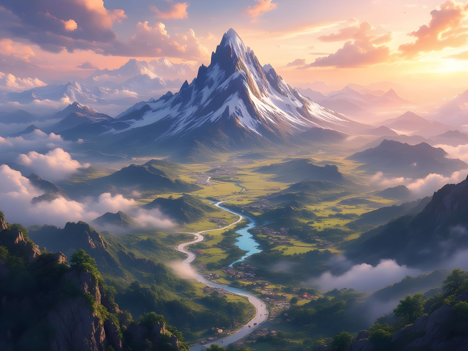 Surreal Anime Landscape of the Sinnoh Region with Majestic M...