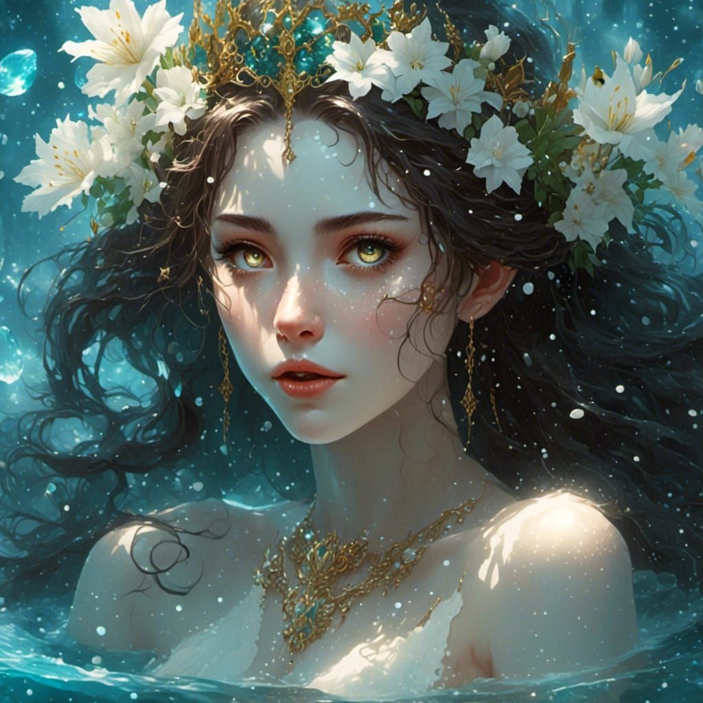 Elven Beauty in Hot Spring with Lily Adornments