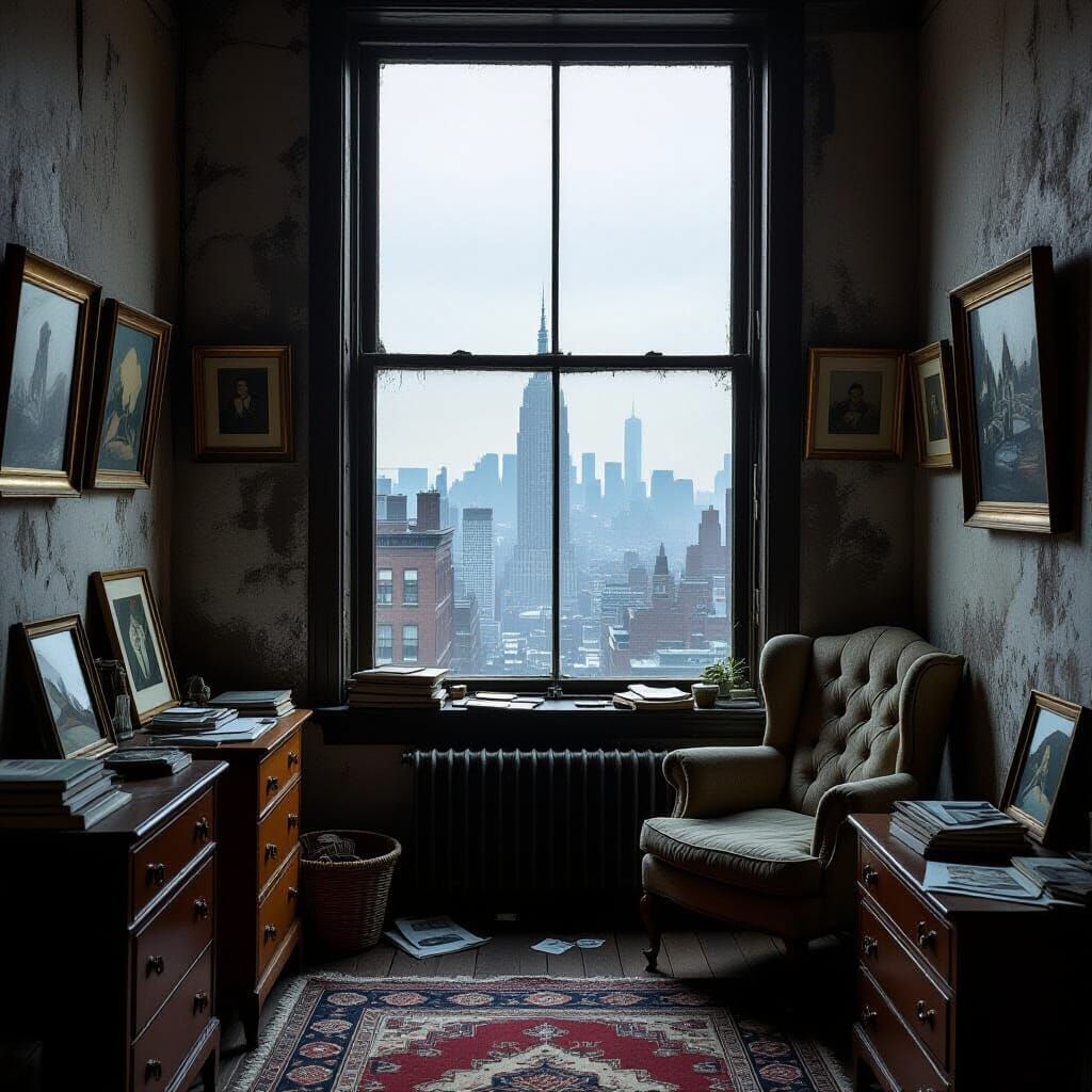 NYC Apartment View, 1890, Somber Atmospheric Art