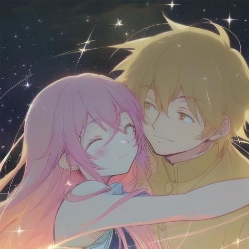 Ethereal Anime Portrait of Loving Couple in Starlight