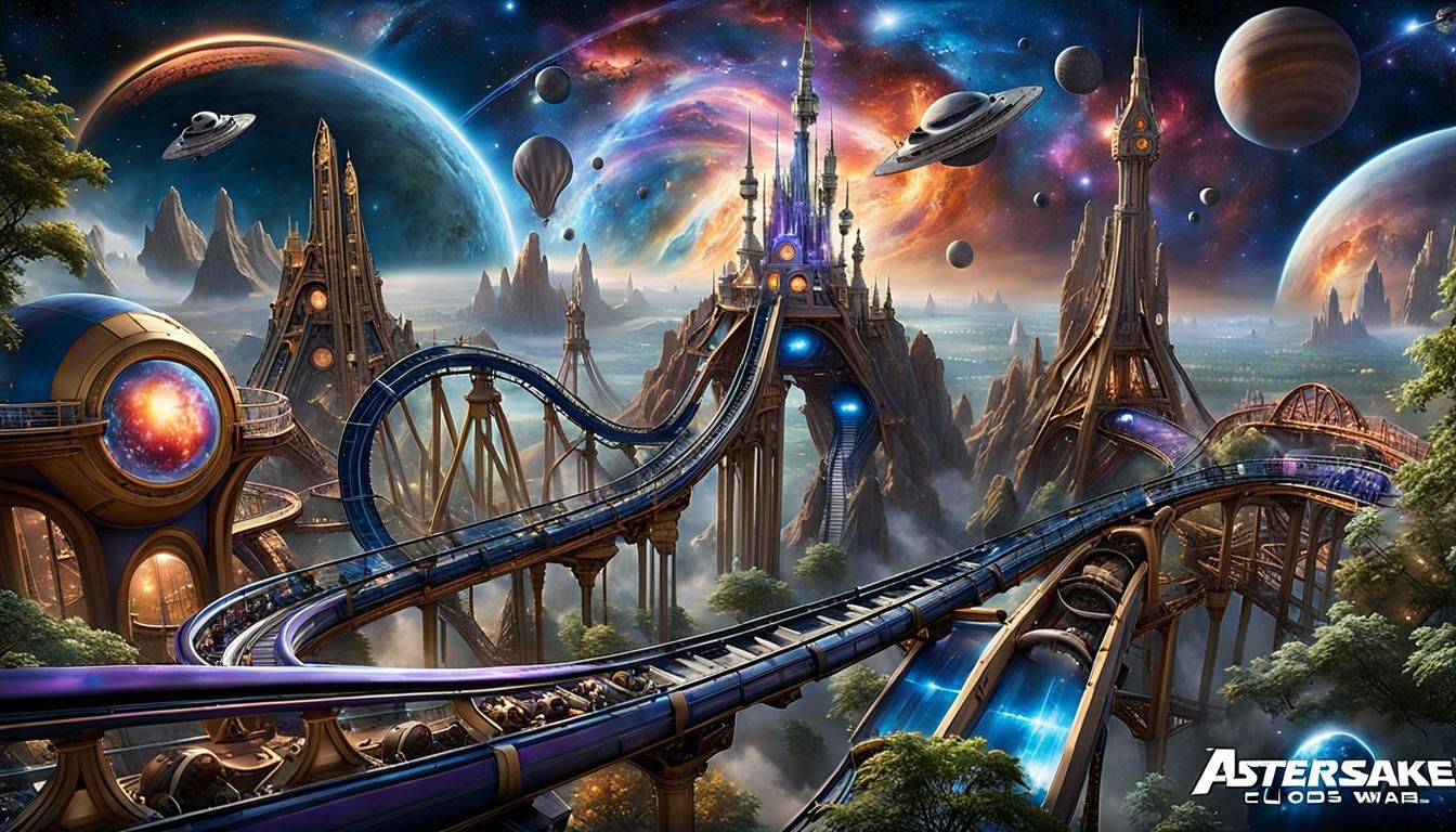 Cosmic Theme Park in Nebula, Fantasy Concept Art