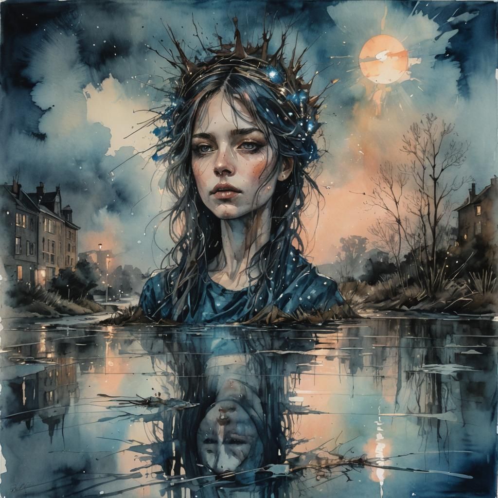 Ethel Tower: Watercolor Reflection After the Storm