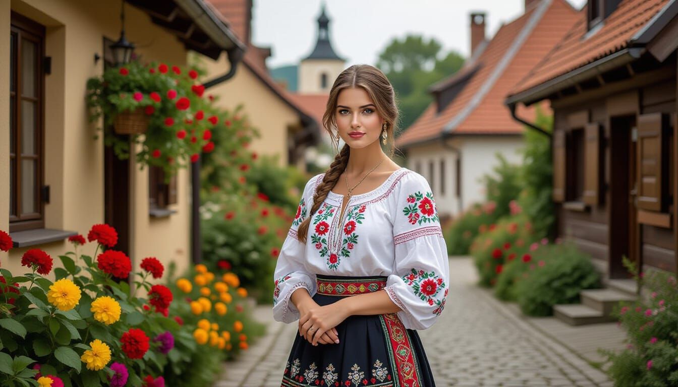 Polish Woman in Traditional Dress in Photorealistic Style
