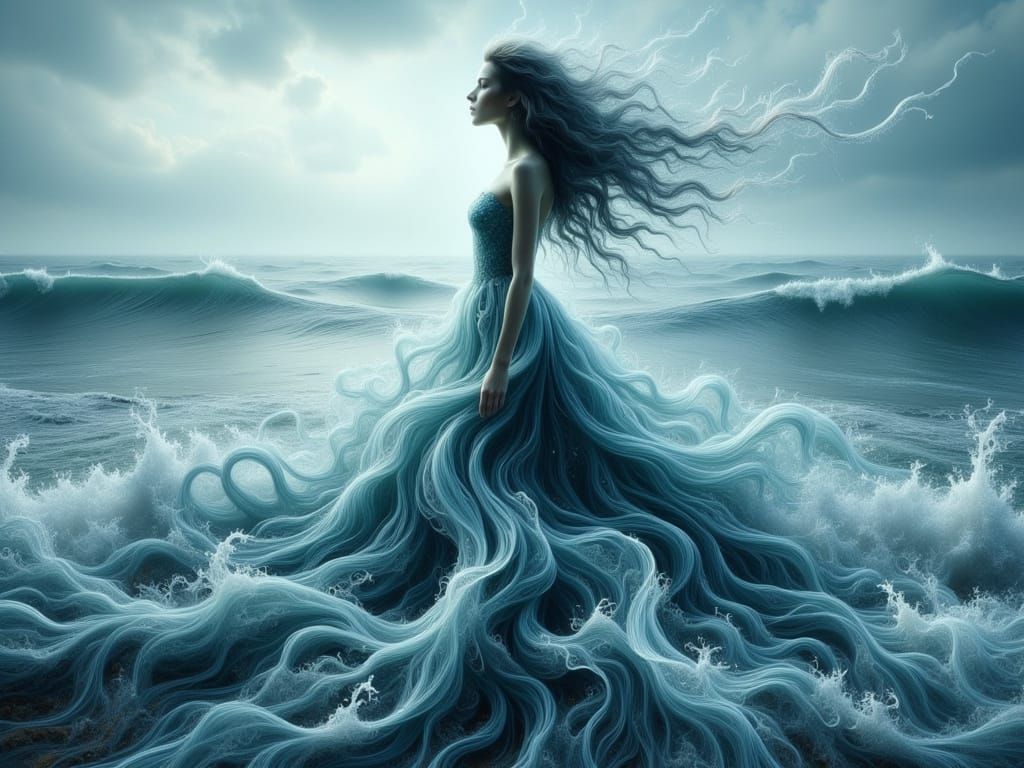 Mystical Woman Emerges from Ocean Waves