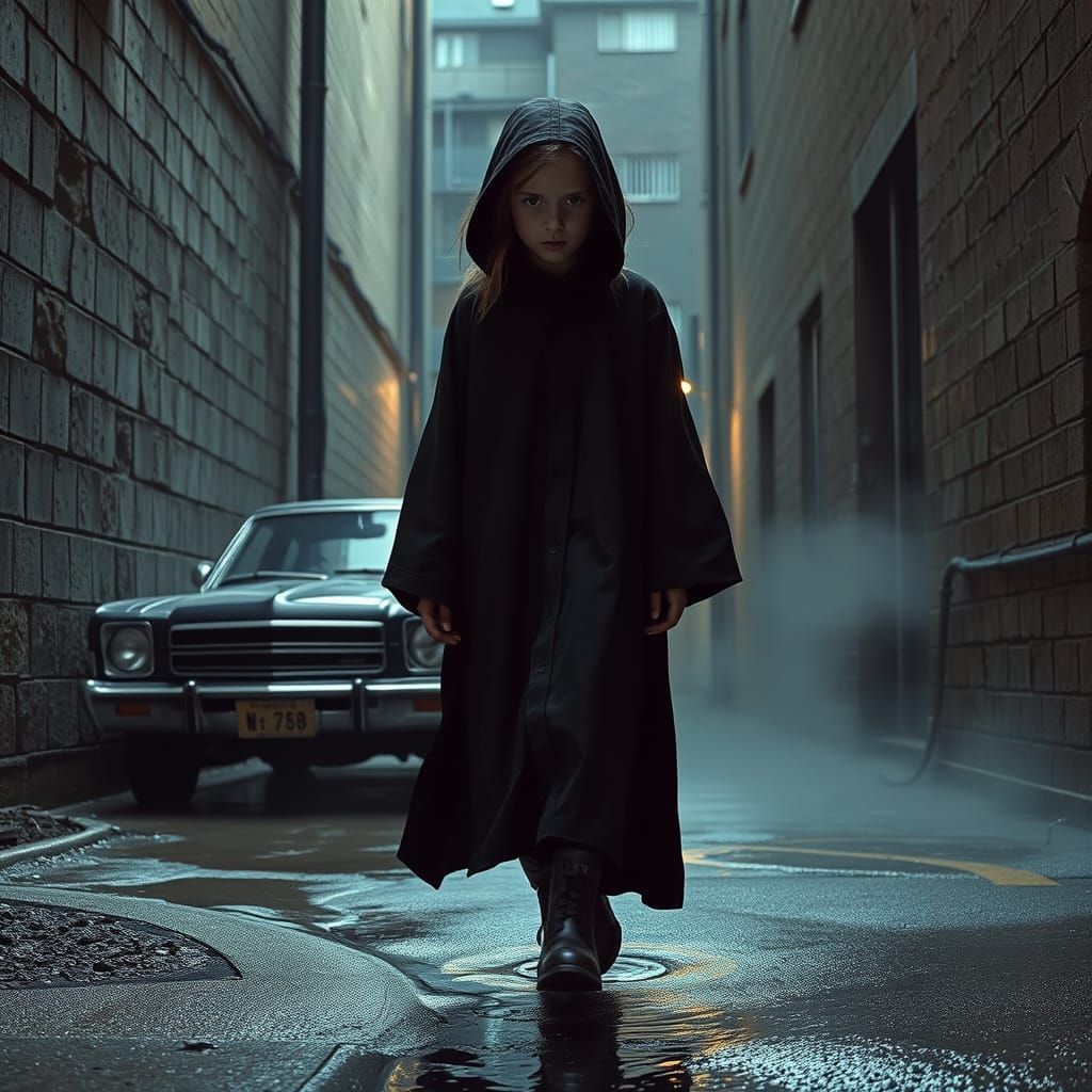 Mysterious Girl in Alleyway: Hyper-Realistic Digital Art