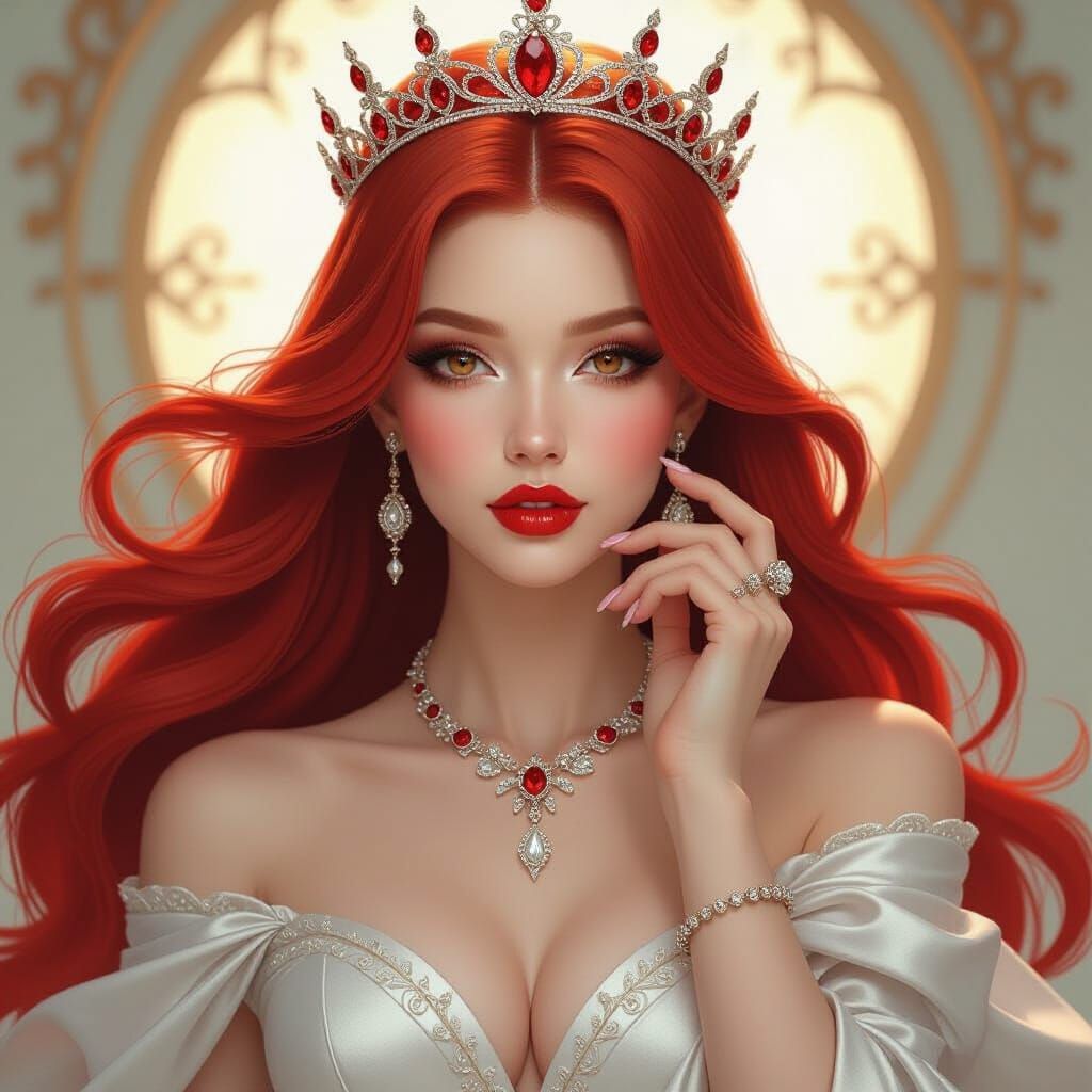 Fantasy Woman with Red Hair in Art Nouveau Style