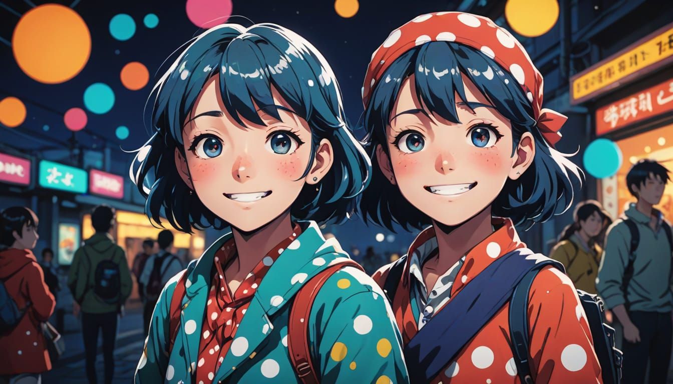 Anime Girl and Boy Beggars in Polka Dots