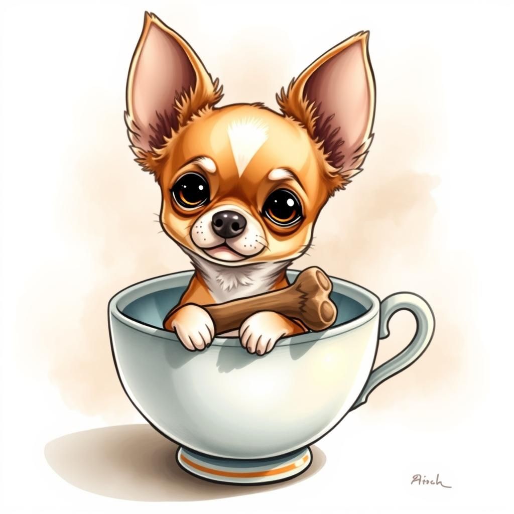 Humorous Chihuahua in Teacup Illustration