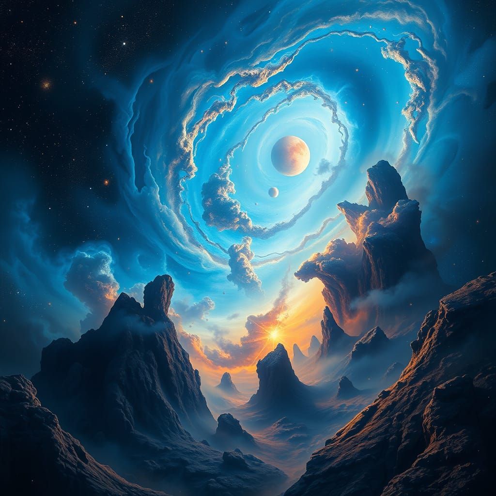 Cosmic Birth in Vibrant Pointillis Style