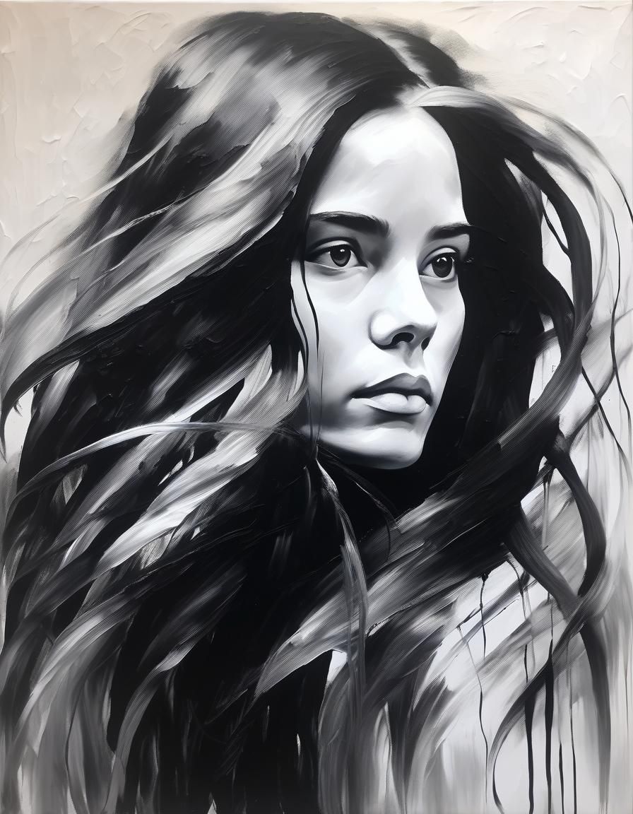 Monochrome Portrait of Woman with Long Hair