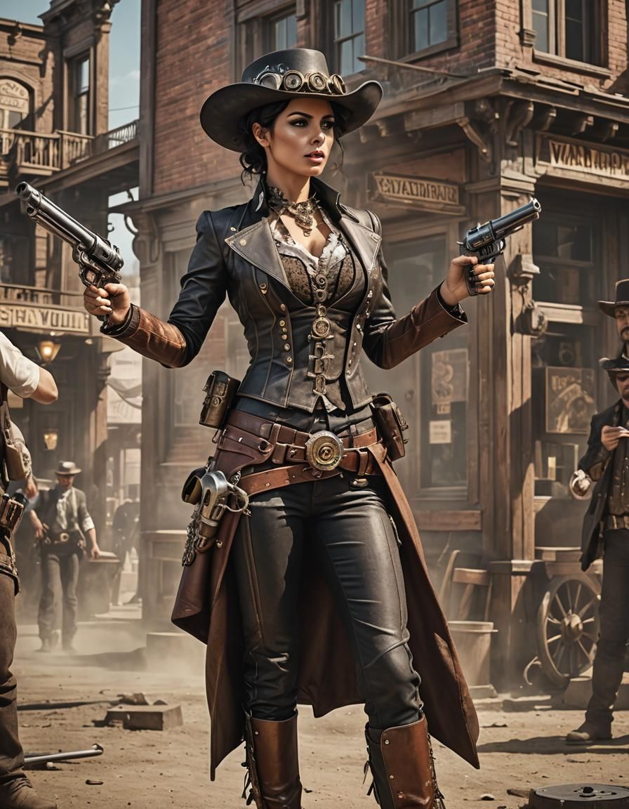 Steampunk Gunslinger in Wild West Shootout