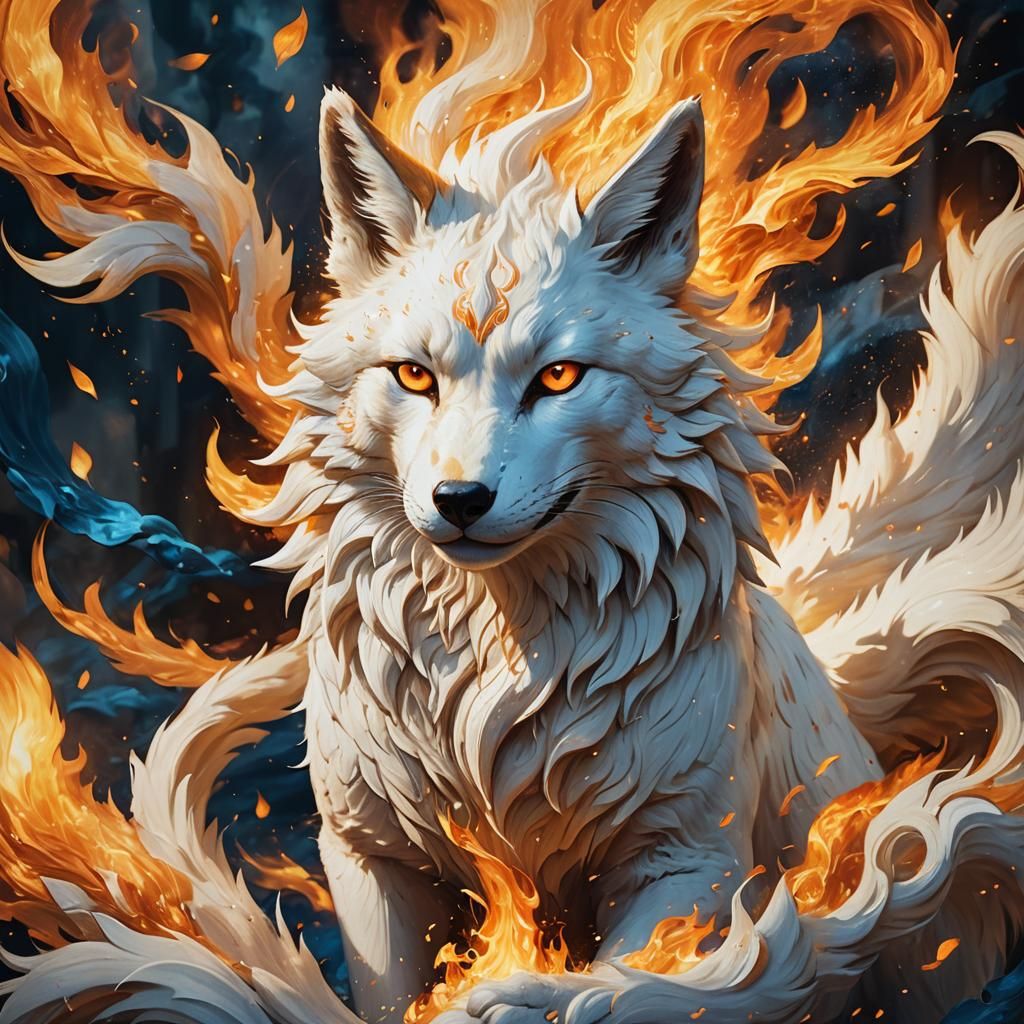 Fiery Kitsune Fantasy Concept Art in Matte Painting Style