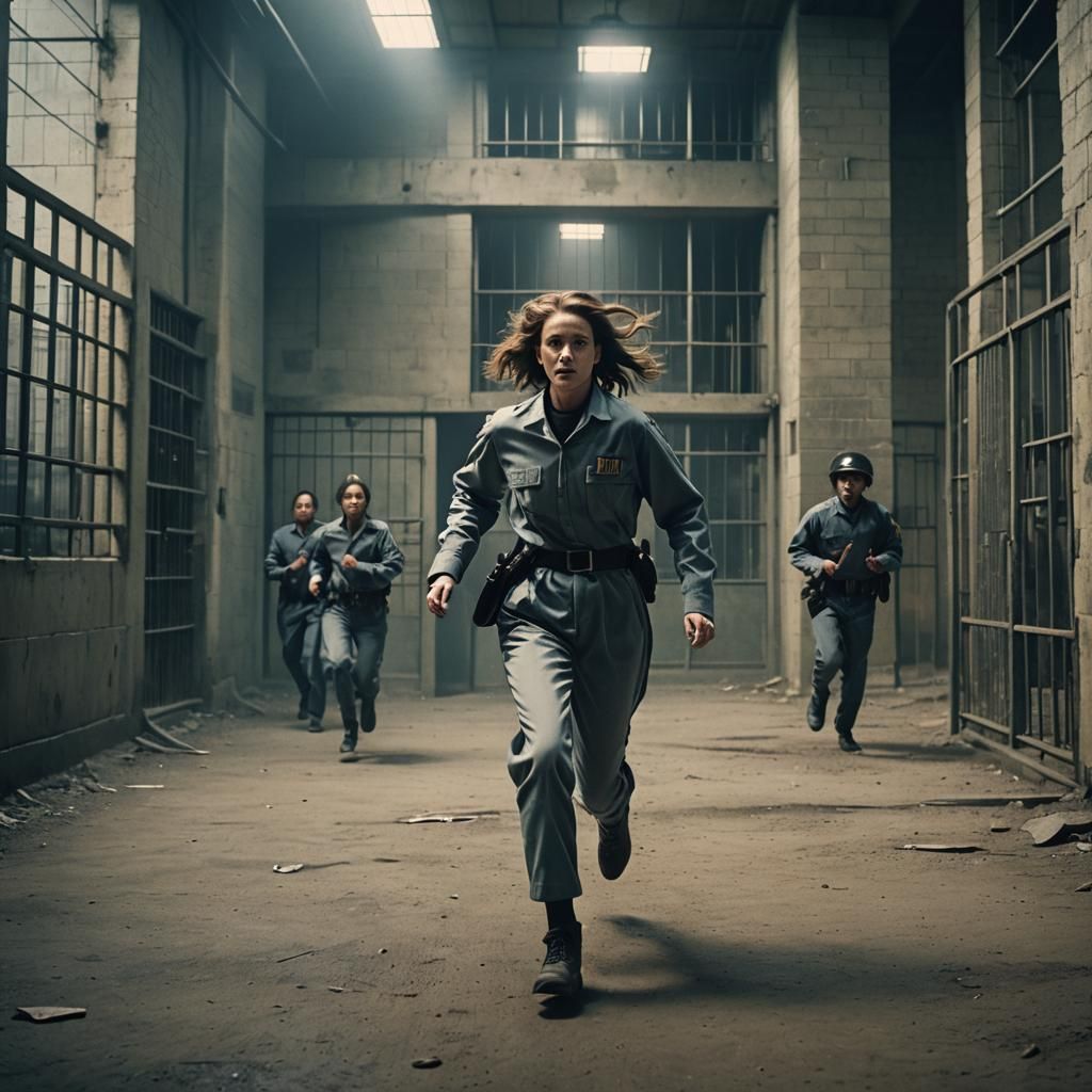 Dystopian Jailbreak: Cinematic Film Still