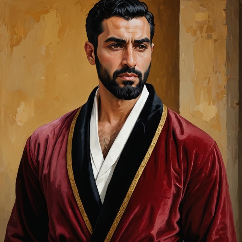 Dramatic Portrait of a Man in Impasto Gouache Style