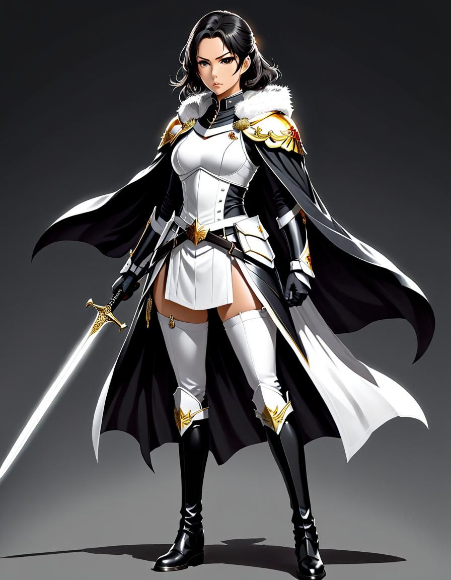 Anime Monarch Guard in White Uniform with Sabre