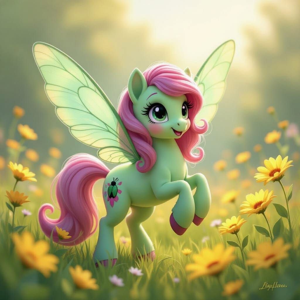 My Little Pony with Insect Wings in Fairytale Landscape