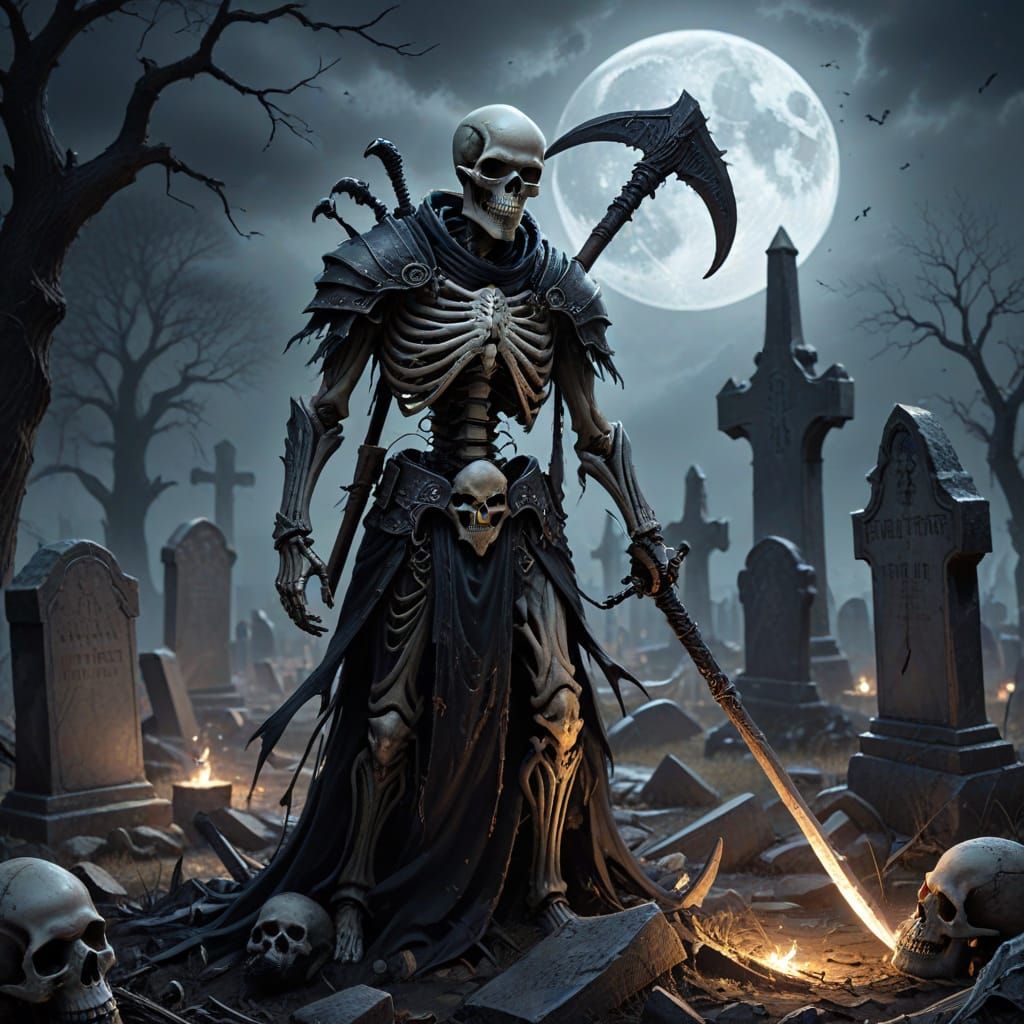 Grim Skeleton Warrior with Scythe in Macabre Art