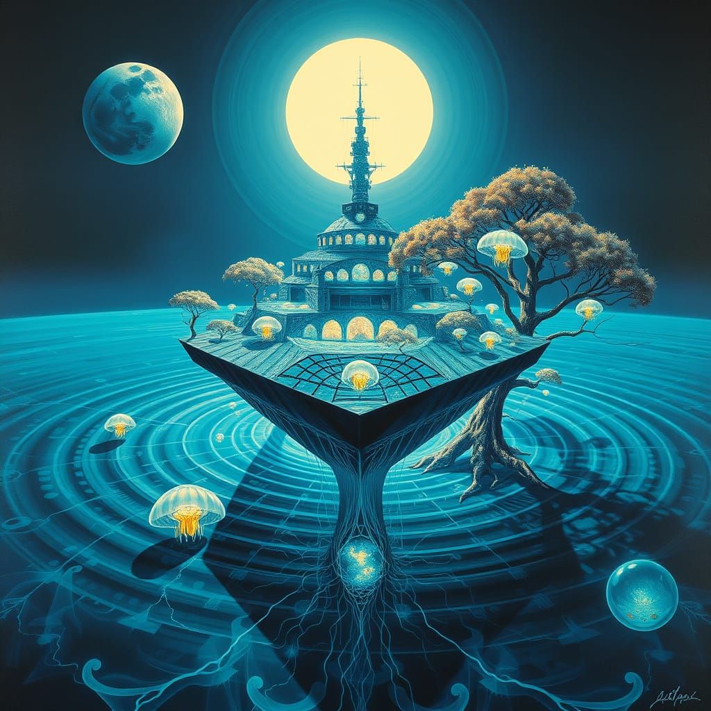 Ethereal Tetrahedral Ship on an Alien Planet