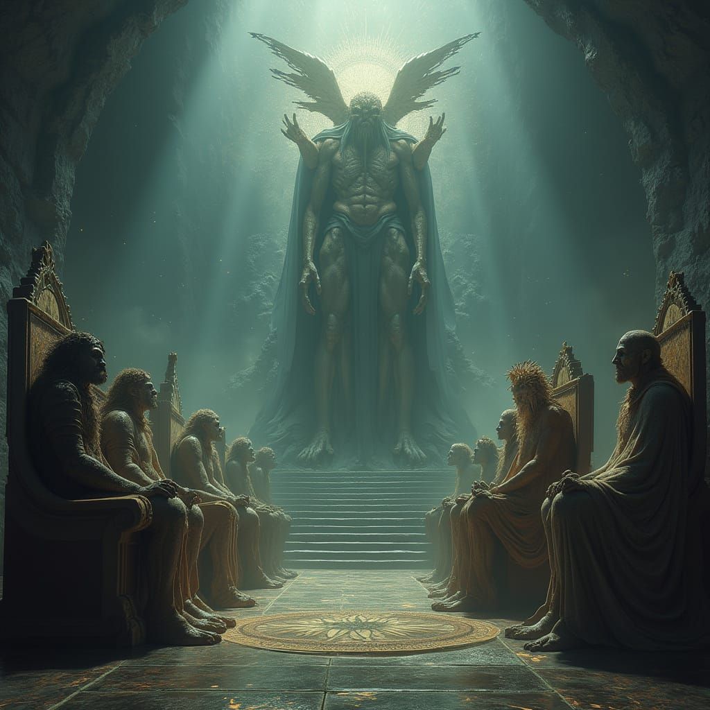 Divine Beings in Ancient Council Chamber