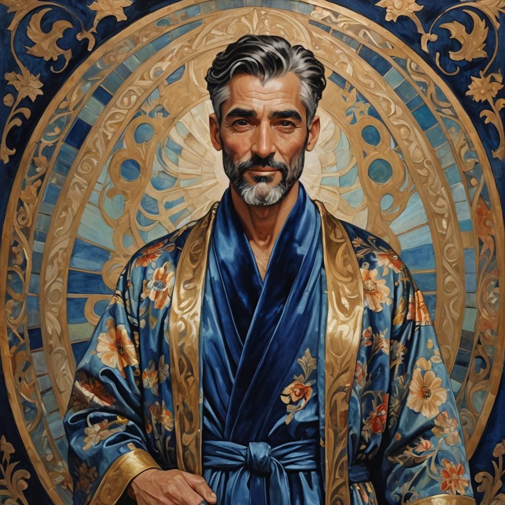 Elegant Silver-Haired King in Art Nouveau Style