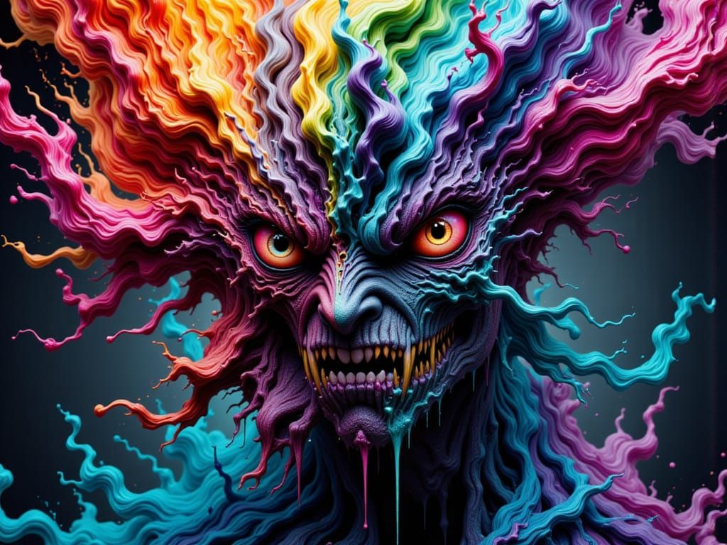 Horror Inkblot Portrait in Dramatic Oil Painting Style