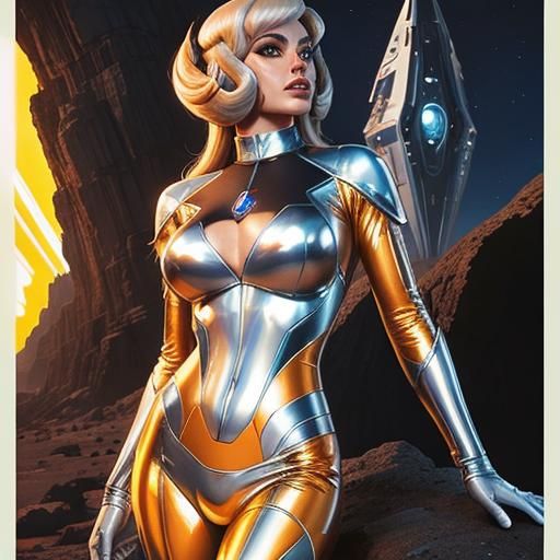 Astronaut Exploring Alien Planet in Retrofuturism Style