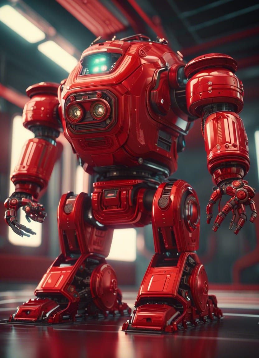 Vintage Red Robot Driving a Spaceship in 8K