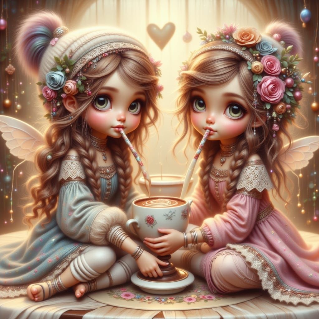 Tiny Ladies Enjoy Giant Hot Chocolate at Tea Party