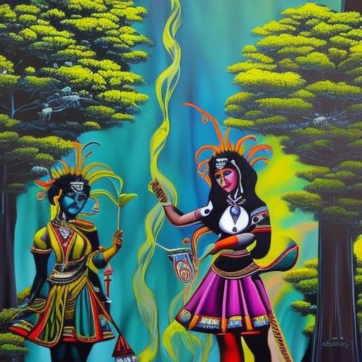 Indian Women and Aliens Play in Graffiti Art