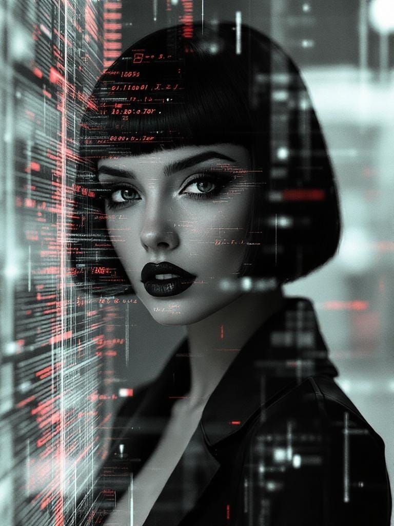 Glitch Photo of Pin-Up Model with Fractal Overlay