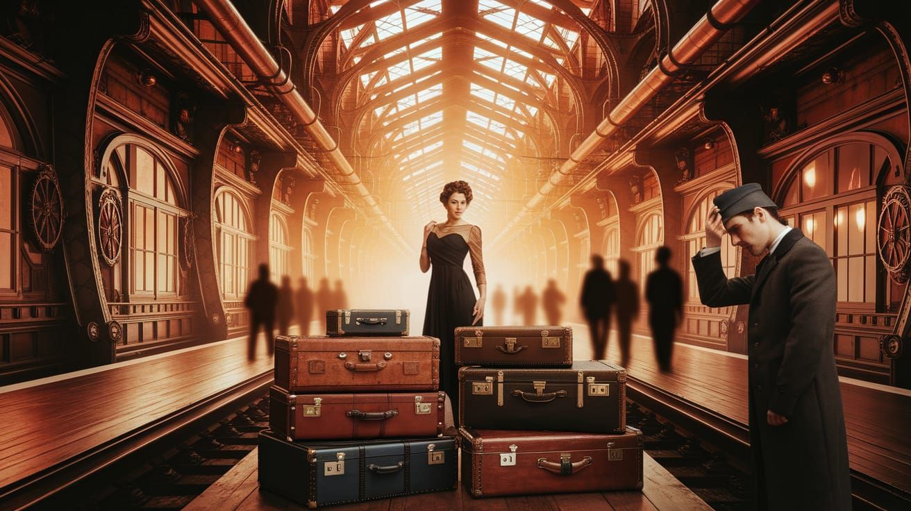 Steampunk Station With Woman in Amber Light