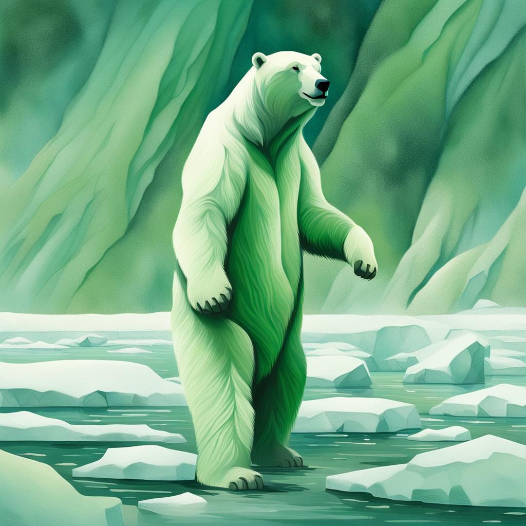 Green Polar Bear in Arctic Ice, Wildlife Illustration