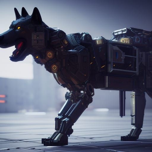 Futuristic Robotic Wolf in Sci-Fi Style